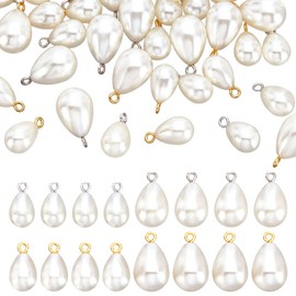 AHANDMAKER Pack of 60 Pearl Pendants in Teardrop Shape, 18 x 10 mm/21.5 x 13 mm, ABS Plastic Beads, Water Drop Pendants, Pendants Made of Faux Pearls with Alloy Eyelets, for Making DIY Jewellery., ABS