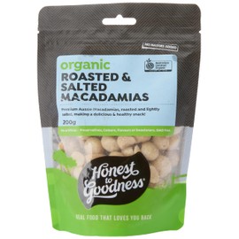 Honest to Goodness, Organic Roasted & Salted Macadamias, 200g - Premium Biodynamic Macadamias Grown in Queensland. Dry Roasted with a Touch of Sea Salt.