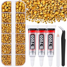 BELLEBOOST 6000Pcs Resin Rhinestones for Bedazzling with 3Pcs B7000 Jewelry Glue, 1 Box Mine Gold Flatback Rhinestones for Crafting Crafts DIY, Crystals Gems for Clothing Shoes Tumblers Nail Art Makeup