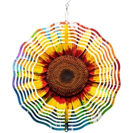 Sunflower Wind Spinners Outdoor 3D Stainless Steel Sculptures Hanging Wind Spinner Metal Garden Decor Sunflower Ornament Gifts for Women/Men 10inch Garden Decor 10inch