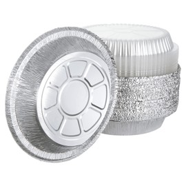 SENENQU 50 Sets 7 Inch Foil Trays with Lids, 720ml Disposable Tin Foil Food Containers, Round Aluminum Foil Flan Dishes Pie Cases for Baking Roasting Food Storage Takeaway | Oven & Freezer Safe