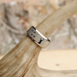 9MM Sating Finish/High Polish Deer Track Titanium Ring Wedding Band, Outdoor Jewelry, Men's Hunting Ring SZ 10