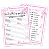 Pink Birthday Party Game Card, 5x7 Inches Lovely Double-Sided Cards,