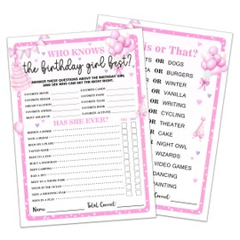 Pink Birthday Party Game Card, 5x7 Inches Lovely Double-Sided Cards, Who Knows The Birthday Best, Entertainment Creative Games for Friends, Party Supplies and Decorations-A04