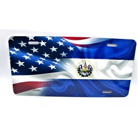 DIGIART INTERNATIONAL EL SALVADOR AMERICAN FLAG SALVADORAN BANDERA Metal Novelty Car License Plate Tag