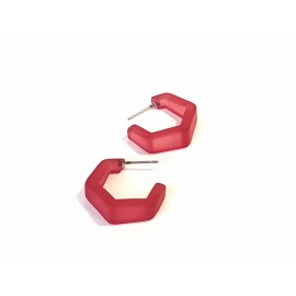 Undisclosed Cranberry Frosted Tapered Hex Hoops Earrings