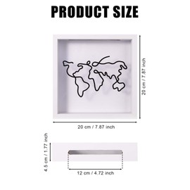 Adventure Archive Box, 8 x 8 inch White Map Wooden Travel Memory Box Top Loading Display Picture Frame Ticket Holder Shadow Box with Slot for Keepsake Concert Movie Theater Sporting Event Ticket Stubs