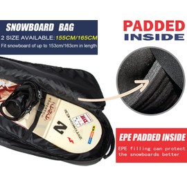 MARITTON Padded Snowboard Bag- Perfect for Air Plane Travel for Snowboard, Goggles, Gloves, Ski Outdoor Camping,Available Length in 155cm 165cm. (BLK, 165CM)