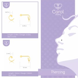 Carol Jewelry 18k Solid Gold Tiny Nose Stud L Shaped Screw Gold Ball 2 mm Nose Piercing Teens