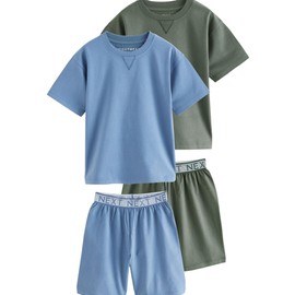 NEXT Pack of 2 short pyjamas made from 100% cotton, Navy/Grey Plain