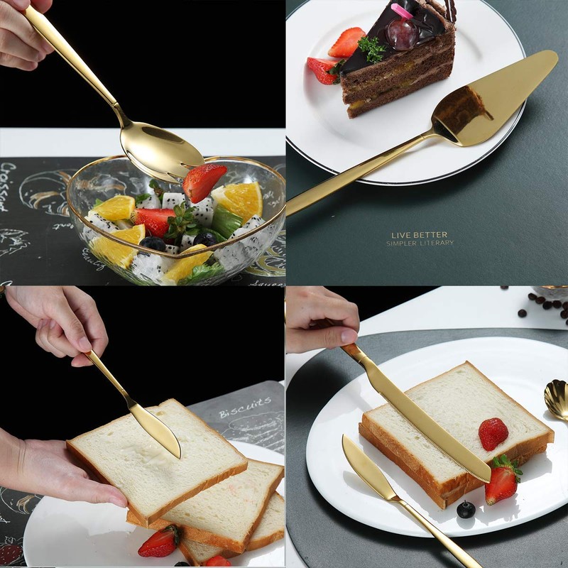 Berglander Gold Serving Utensils 10 Pieces, Titanium Golden Plating Serving