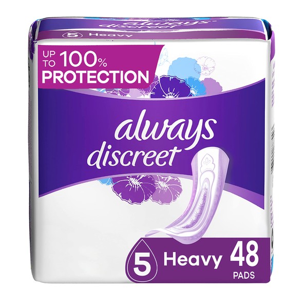 Always Discreet Incontinence & Postpartum Incontinence Pads for Women, Heavy Absorbency (48 Count, Pack of 3 - 144 Count Total)