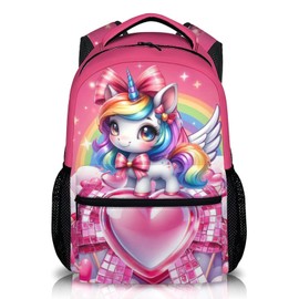 School Backpack for Kids Girls, 17" Unicorn Backpacks for Elementary Preschool, Schoolbag Gifts for Unicorn Lovers Students, Pink Large Capacity Bookbag for Girls Age 3-5