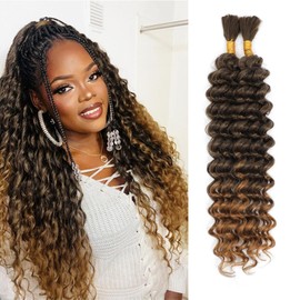 Boho Hair for Braiding Mix Synthetic Human Braiding Hair, 18 Inch Deep Wave Bundles Boho Braids, 2 Bundles Packs Bulk Curly Bohemian Hair Extensions (T4/27, 18 Inch)