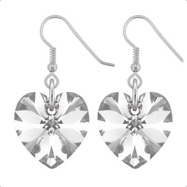 Sterling Silver Heart Earrings with Birthstone - April Diamond White Crystal Drop Earrings - Delicate & Fine Dangle Earrings - Jewellery Gift for Women, Girls, Teens, Wife & Girlfriend