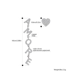 AMORE Letter Dangle and Love Shape Stud Set with Cubic Zirconia Crystal Earrings Women's Earrings for Valentine's Day Gifts for Girlfriends