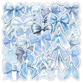 Pack of 100 Bow Stickers, Vintage Aesthetic Cute Bow Waterproof Stickers for Birthday Party Scrapbook Skateboard Phone Laptop (Blue B)