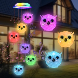 Qoosea Solar Wind Chime Owl Solar Wind Chimes Outdoor LED Solar Wind Chimes Waterproof Wind Chimes 7-Color Changing for Home Garden Decor