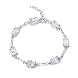 Diamond Treats 925 Sterling Silver Bracelet for Women with 9x6mm Flawless Radiant Cut White Cubic Zirconia. This Adjustable 7.5-8 inch Ladies Silver Bracelet is the Perfect Jewellery Gift for Women.