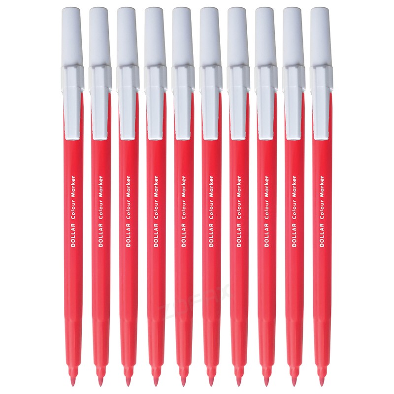 Felt Tip Pens, RED, Fibre Fine Point, Pack of 10,