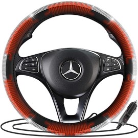 Zone Tech Car Steering Wheel Bling 12V Heated Cover - Classic Black and White Diamonds Rhinestone Premium Quality Ultra Comfortable Leather Universal Fit