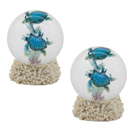 ICE ARMOR 2-PC Gift Set 4" H Blue Sea Turtle Glitter Snow Globe Statue Sculpture Ornament Decoration Home/Room Decor for Housewarming, Holidays, Christmas Special