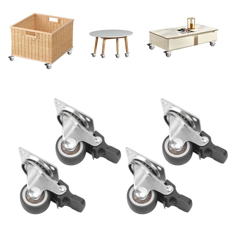 4Pcs Small Caster Wheels 1in Diameter Steel Rubber Rotating Locking
