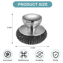 Wbgraceful 2Pack Steel Wool Scrubber with 2 Replacement Pads and Stainless Steel Handle, Ideal for Cleaning Dishes, Cast Iron, Stock Pots, Pans, Griddles, and Grills.