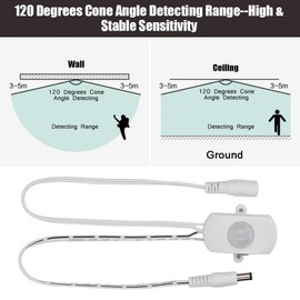 Fdit DC 6V to 24V 5A Mini Pir Motion Sensor Switch, 120 Degree & 5-7m Sensoring Range Occupancy Sensor for Yard Kitchen Cabinet Closet led Lighting(white)