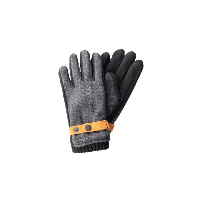 camel active Men's Wool Effect Leather Strap Gloves, black