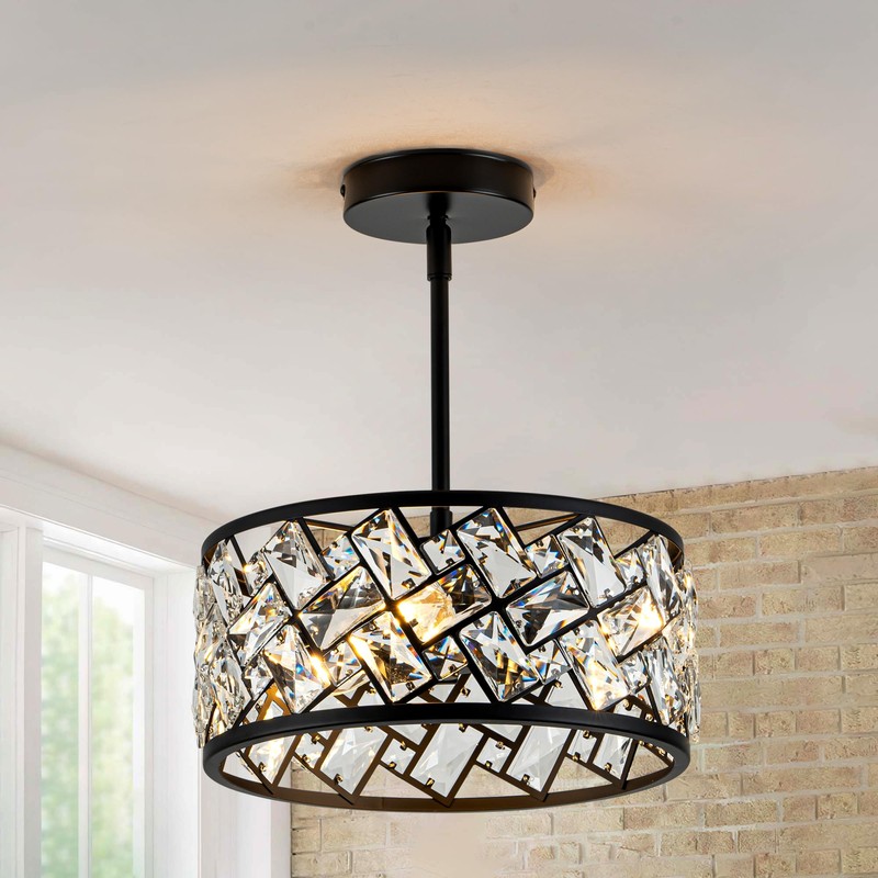 Rpzloila 3-Light Crystal Ceiling Light Fixture, Modern Semi Flush Mount
