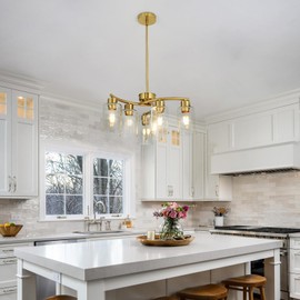 KUSSCO Modern Chandeliers for Dining Room 6-Light Gold Chandelier Seeded Glass Pendant Lights Kitchen Island for Living Room Foyer Bedroom E26 Base