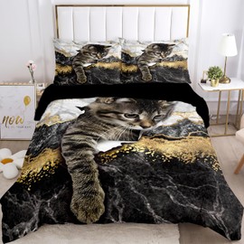 VTRXEG Cat Bed Linen 135 x 200.3D Cat Motif Microfibre Duvet Cover, Pet Cat Bed Linen Sets 3-Piece with Zip + 2 Pillowcases 50 x 75 cm (B, 135 x 200 cm)