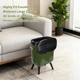 Denash Tall Trash Can with Wheels, 15L Large Capacity Narrow Garbage Can with Elevated Legs, Trash Bin for Kitchen Bathroom Living Room Office (Green)