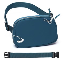 2 Way Zipper Mini Belt Bag for Women, RFID Small Fanny Pack, Womens Fashion Waist Packs Purse with Extender Strap, Nylon Men Crossbody Bum Bags with Key Hook for Traveling Running, Blue