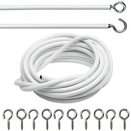 4 meter White Window Net Curtain Wire Cord Cable With Hooks And Eyes