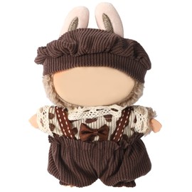 Doll Clothing Set, Cute Overalls & Top & Hat Fashion Plush Toy Accessories for 17cm Doll (Only Clothes Included)