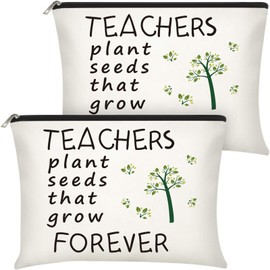 Frienda 2 Pcs Funny Teacher Makeup Bag Cosmetic Bag, Teacher Appreciation Present, Birthday, Back to School Gifts, Thank You Gifts for Teachers, Preschool, Elementary (Plant Pattern)