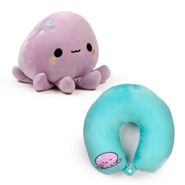 Puckator Swapseazzz Adoramals Ocean Octopus 2-in-1 Plush Travel Pillow & Toy - Neck Flight Airplane Pillow For Travel - Kids Neck Pillows Cushion For Sleeping Neck Pain Adults - Airport Essentials