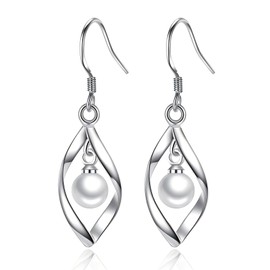 925 Sterling Silver Twist Pearl Earrings Tassel Dangle Drop Earrings for Women Jewelry (Pearl)