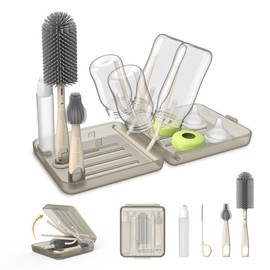 VOGOGE Travel Bottle Brush, Travel Bottle Cleaner Kit with Bottle Drying Rack, Transparent Coffee