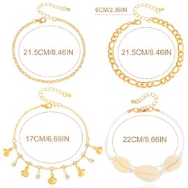 Handcess Boho Layered Anklets Gold Shell Ankle Bracelets Crystal Anklet Chain Seashell Foot Chain for Women and Girls