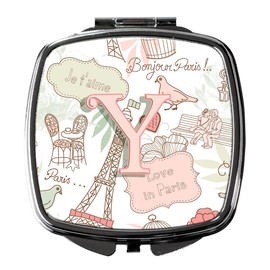 Caroline's Treasures Letter Y Love in Paris Pink Compact Travel Mirrors, Multicolor