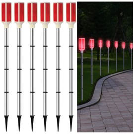 Macarrie 6 Pcs Solar Powered Driveway Markers Reflector Lights Landscape Driveway Reflectors on Poles for Snow Road Outdoor Yard(37 Inch,Red)