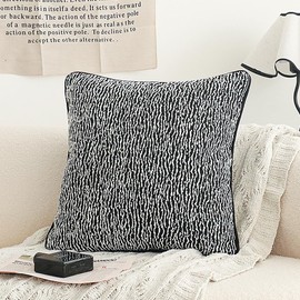 Jonhier Black White Boho Textured Abstract Throw Pillow Cover, Geometric Minimalist Square Pillowcase for Couch Sofa Bed, Modern Neutral Boucle Chenille Sham for Living Room Bedroom, 20x20 inch, 1 PCS