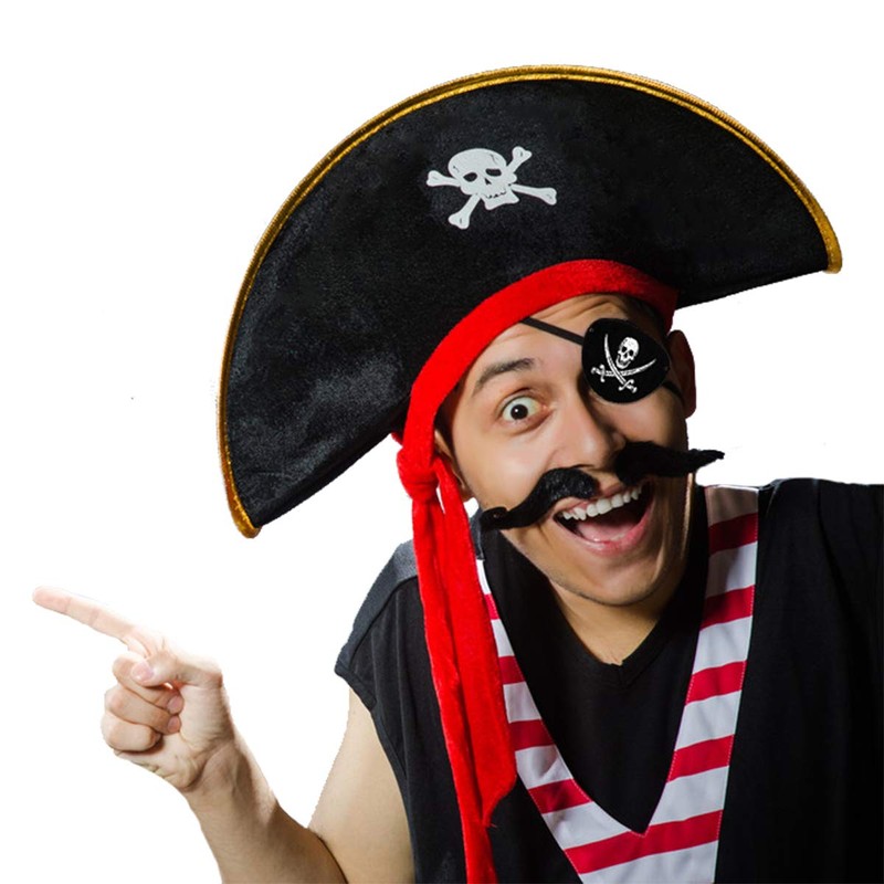 D-Fokes 2 Pieces Pirate Hat Skull Print Pirate Captain Costume