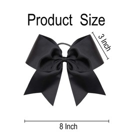 Black Cheer Bow, 2 PCS 8 Inch Large Cheer Hair Bows Ponytail Holder Elastic Band Handmade for Cheerleaders Teen Girls College Sports (Black)