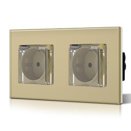 BSEED AC socket with waterproof cover, single sockets according to EU standard, 157 mm x 86 mm, gold