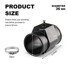 Wevdn Water Temp Joint Pipe, 36mm Aluminum Radiator Sensor Adapter with 2 Hose Clamps, Universal Water Temp Meter Temperature Gauge Joint Pipe Adapter Connector, Car Accessories