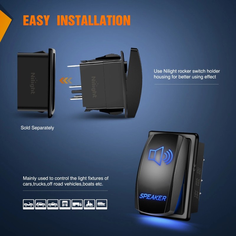 Nilight Speaker Rocker Switch Led Light Bar Switch 5 Pin